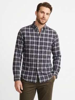 Theory Button Down Shirt Long Sleeve Plaid Black Grey Mens XS